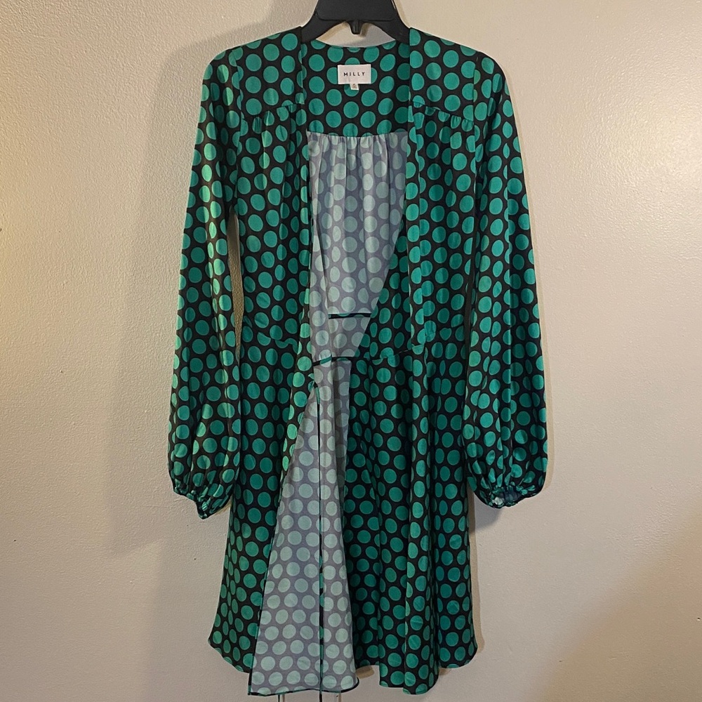 Milly Teal Polka Dot Long Sleeve Wrap Dress